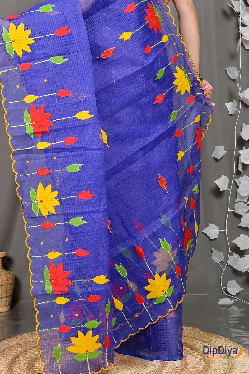 Naby Blue Kota Cotton Parva Applique Saree (565)